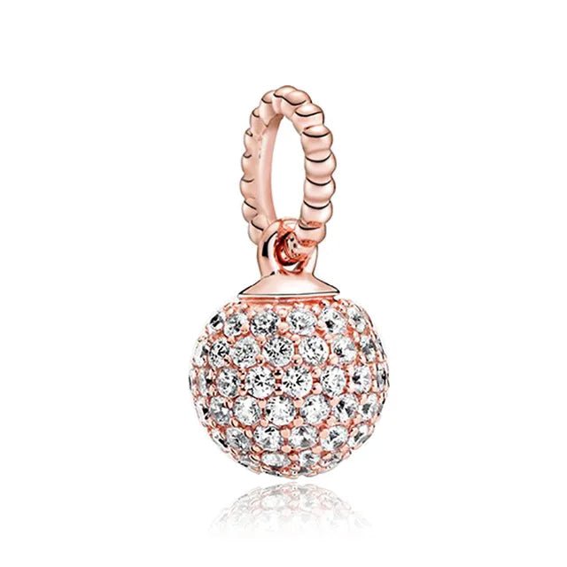 Flower charm in rose gold with sparkling stones, fits Pandora bracelets