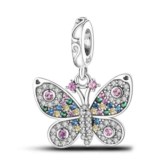 Sterling Silver Colorful Butterfly Charm - Sterling silver colorful butterfly charm with multicolored crystals