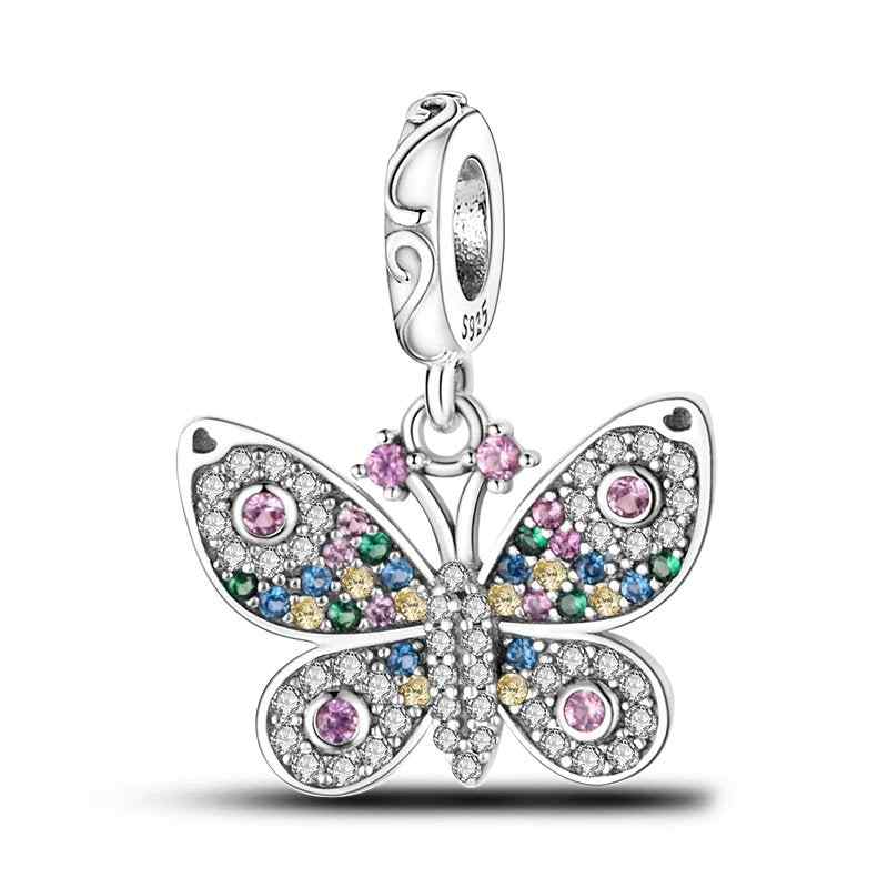 Sterling silver colorful butterfly charm with multicolored crystals