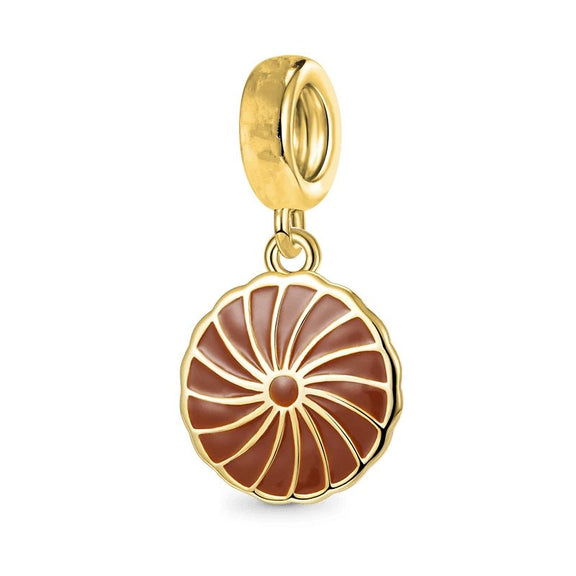 Gold Fan Charm with Enamel Detailing - Gold fan charm with intricate enamel detailing