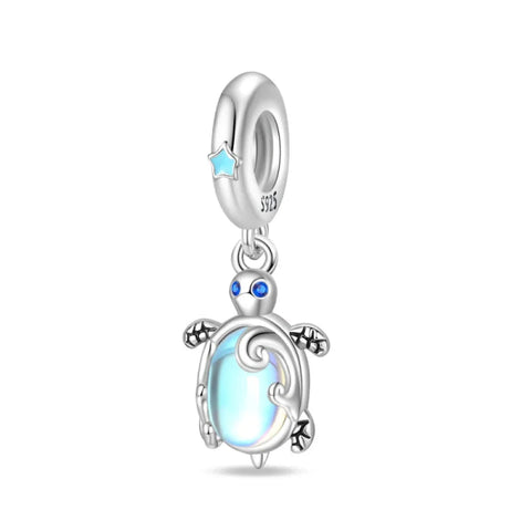 Mystical Turtle Sterling Silver Charm with Blue Enamel - Mystical Turtle Sterling Silver Charm with Blue Enamel