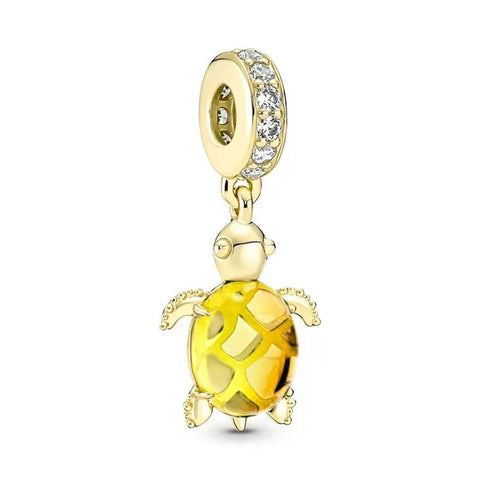 Gold Yellow Turtle Charm with Crystal Accents - Gold Yellow Turtle Charm with Crystal Accents