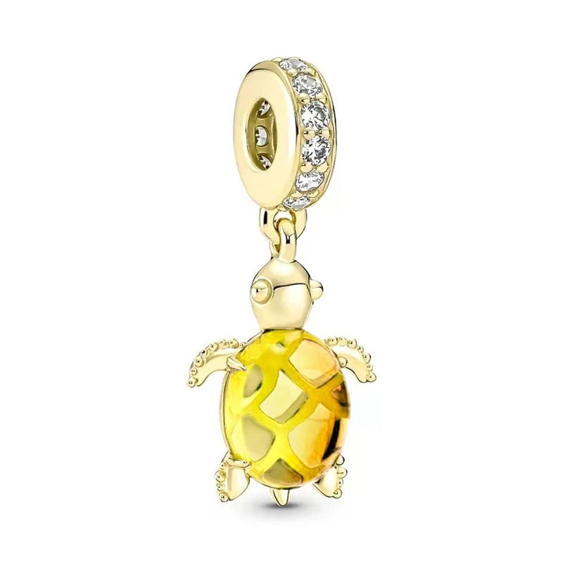 Gold turtle charm with yellow enamel and crystals