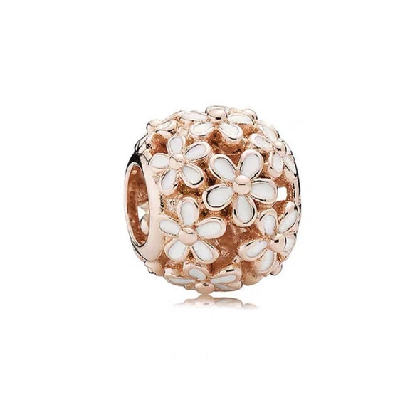 Delightful Rose Gold White Flower Charm - Rose gold charm with white flower and crystals