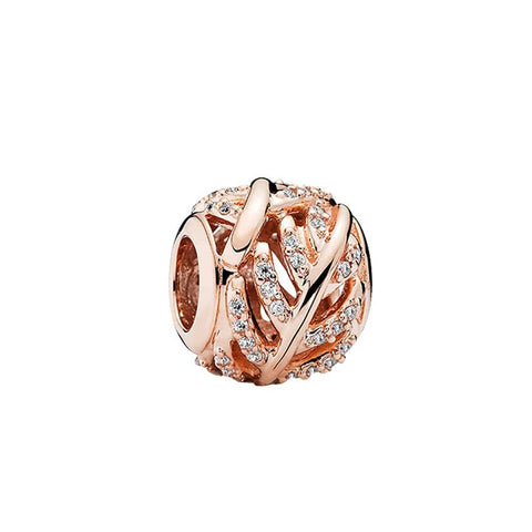 Vine charm in rose gold with sparkling accents, fits Pandora bracelets