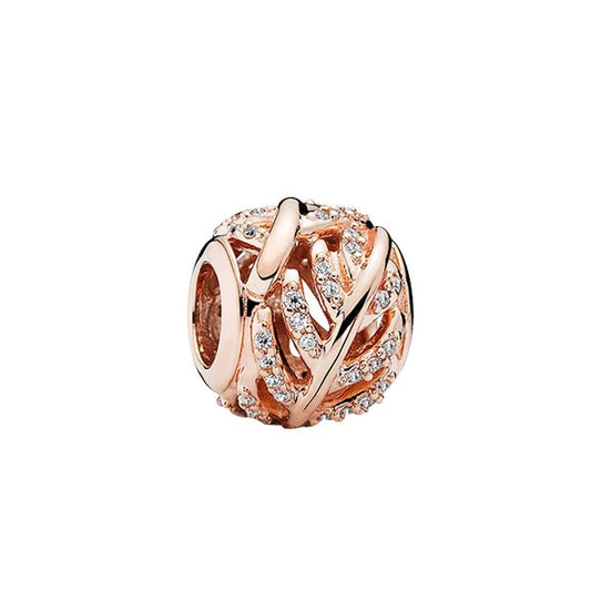 Vine charm in rose gold with sparkling accents, fits Pandora bracelets