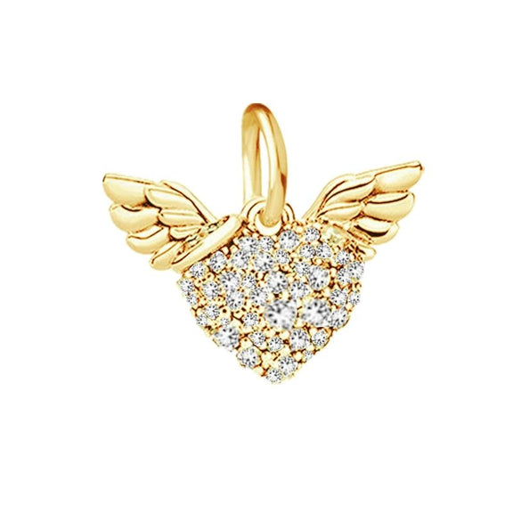 Gold Winged Heart Charm with Crystal Detailing - Gold winged heart charm with crystal detailing