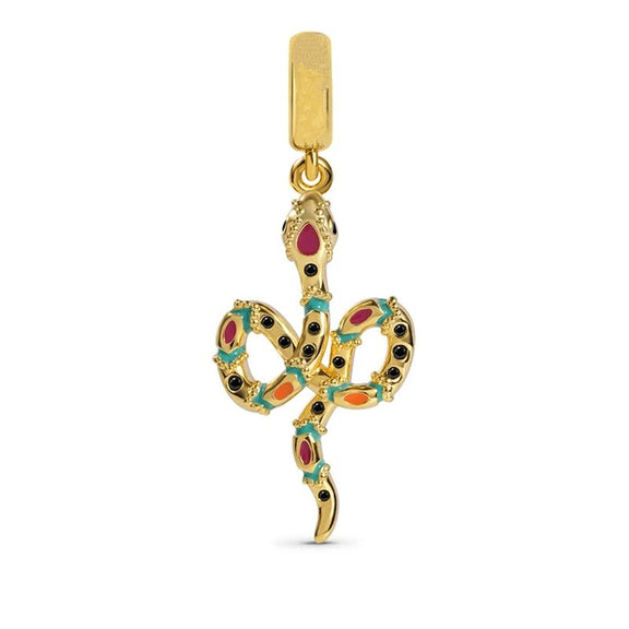 Colorful Snake Charm with Enamel Detailing - Gold snake charm with colorful enamel detailing