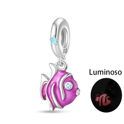 Luminous Pink Fish Sterling Silver Charm with Enamel - Luminous Pink Fish Sterling Silver Charm with Enamel
