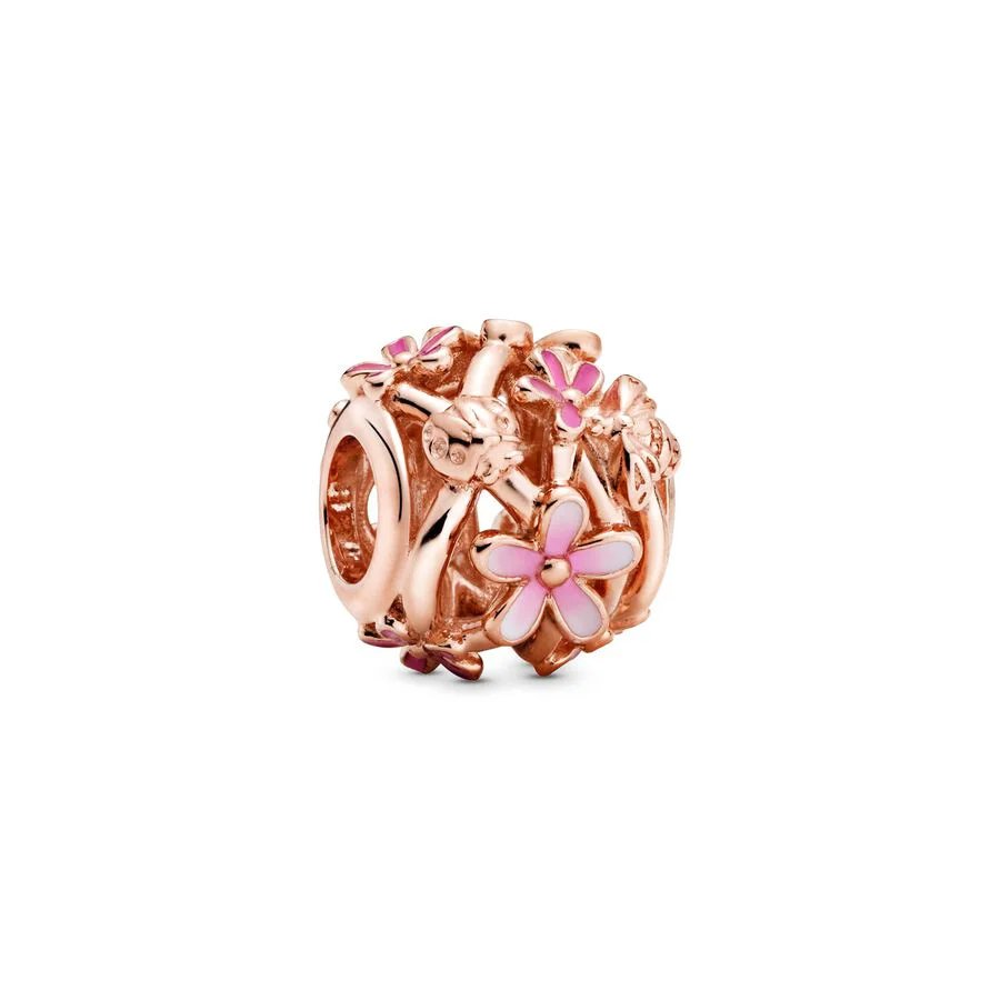 Rose gold charm with pink flowers and crystals