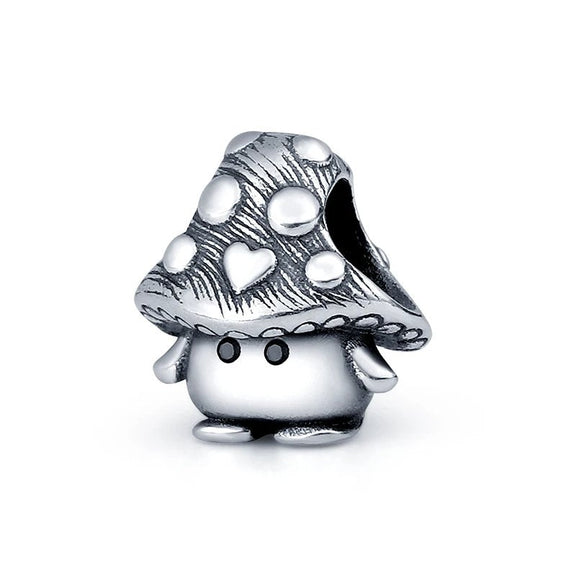 Cute Sterling Silver Mushroom Charm with Heart Accents - Sterling silver mushroom charm with heart accents.