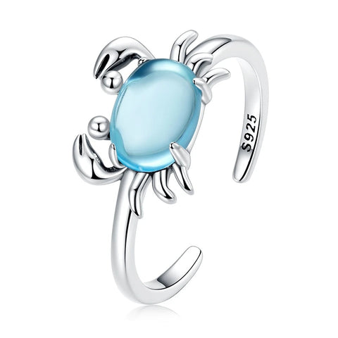 Oceanic Blue Crab Sterling Silver Adjustable Ring - Oceanic Blue Crab Sterling Silver Adjustable Ring