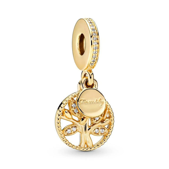 Gold Tree of Life Charm with Engraved Disc - Gold tree of life charm with engraved disc