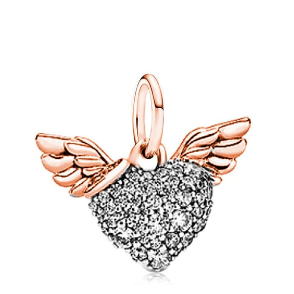 Angel Wing Charm Heavenly Grace for Pandora Bracelets - Angel Wing charm in rose gold with sparkling stones, fits Pandora bracelets