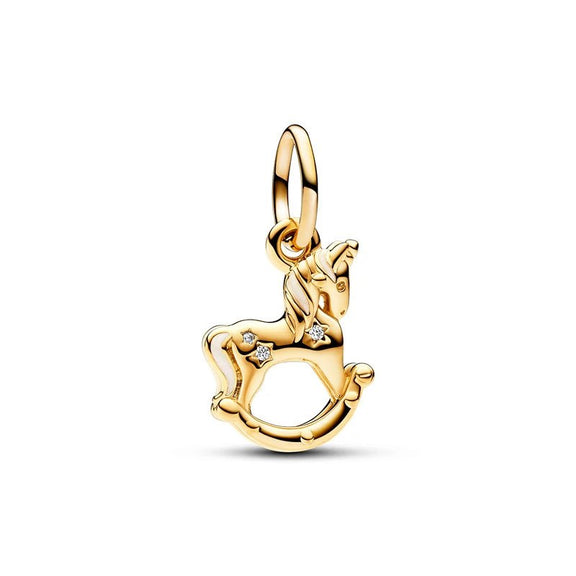 Gold Rocking Horse Charm with Diamond Accents - Gold rocking horse charm with diamond accents