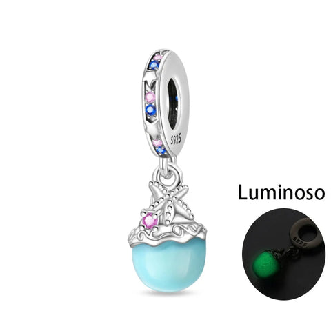 Luminous Starfish and Shell Sterling Silver Charm - Luminous Starfish and Shell Sterling Silver Charm