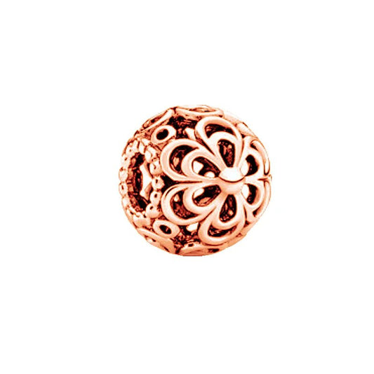Rose gold charm with filigree flower design