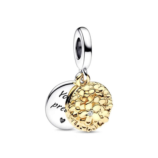 Gold flower bouquet charm with inspirational quote