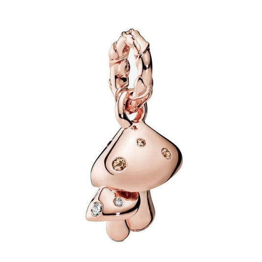 Mushroom charm in rose gold with sparkling accents, fits Pandora bracelets