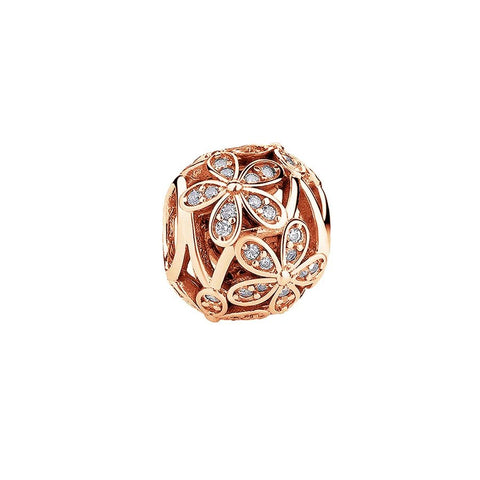 Rose gold charm with daisy and crystals