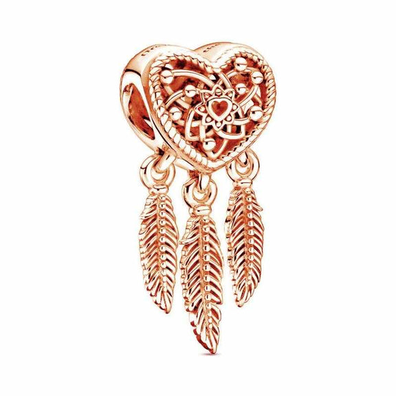 Enchanting Rose Gold Dreamcatcher Charm - Rose gold charm with dreamcatcher design and feathers