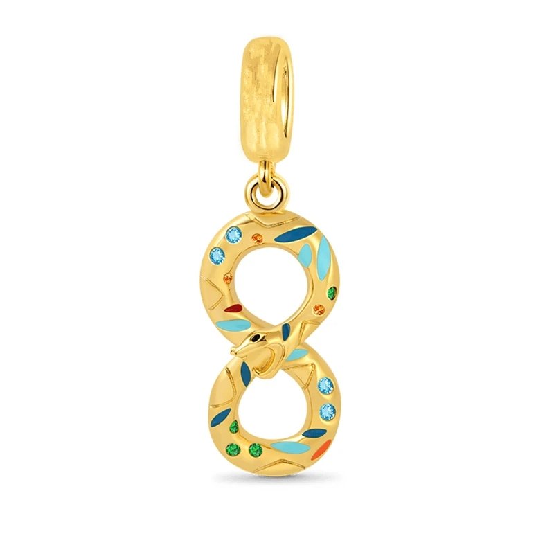 Gold infinity charm with colorful enamel detailing