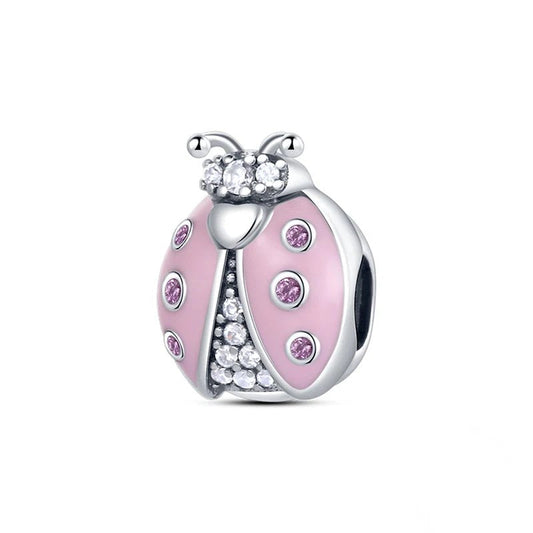 Sterling silver pink ladybug charm with crystals