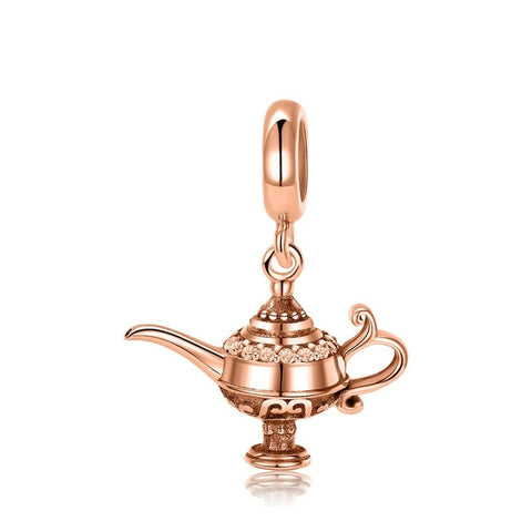 Genie Lamp charm in rose gold with sparkling accents, fits Pandora bracelets