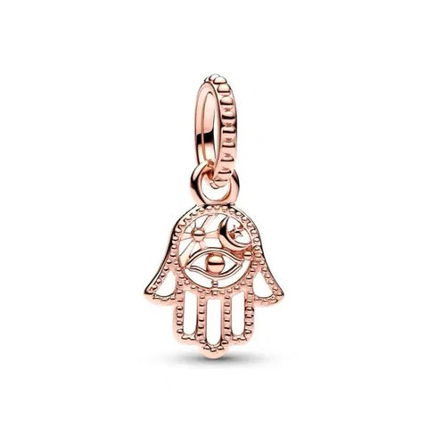 Protective Rose Gold Hamsa Dangle Charm - Rose gold dangle charm with Hamsa hand design