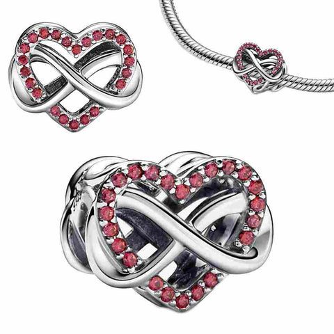 Sterling Silver Red Heart Infinity Charm with Crystals - Sterling Silver Red Heart Infinity Charm with Crystals