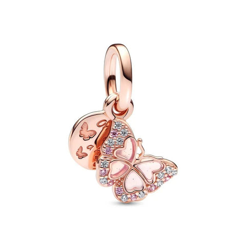 Elegant Rose Gold Butterfly Charm with Pink Accents - Elegant Rose Gold Butterfly Charm with Pink Accents