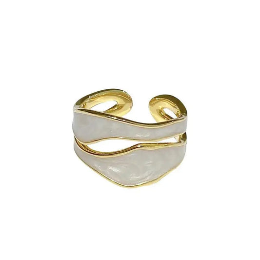 Gold Wave Design Adjustable Ring with Mother of Pearl Inlay