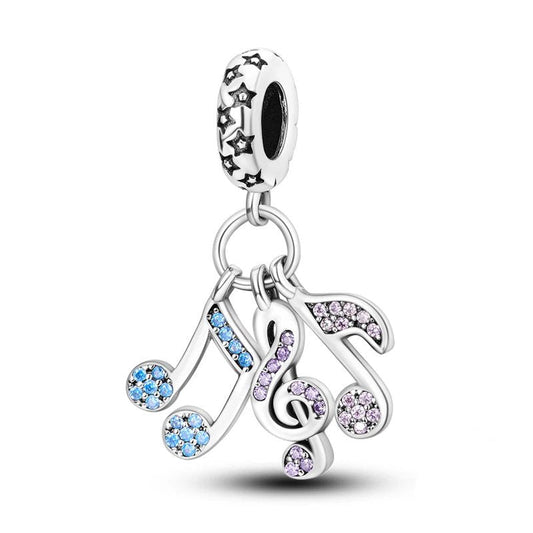 Sterling silver music notes charm with crystals