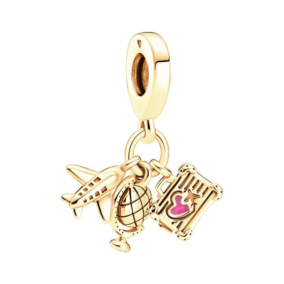 Gold Travel Charm with Enamel Detailing - Gold travel charm with colorful enamel detailing