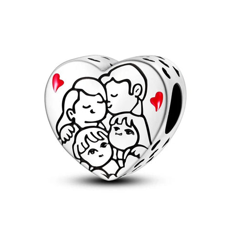 Sterling Silver Family Love Charm with Heart Details - Sterling Silver Family Love Charm with Heart Details