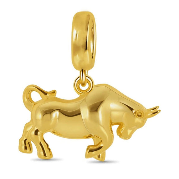 Gold Bull Charm with Intricate Detailing - Gold bull charm with intricate detailing