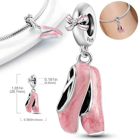 Sterling Silver Ballet Shoes Charm with Pink Enamel - Sterling Silver Ballet Shoes Charm with Pink Enamel