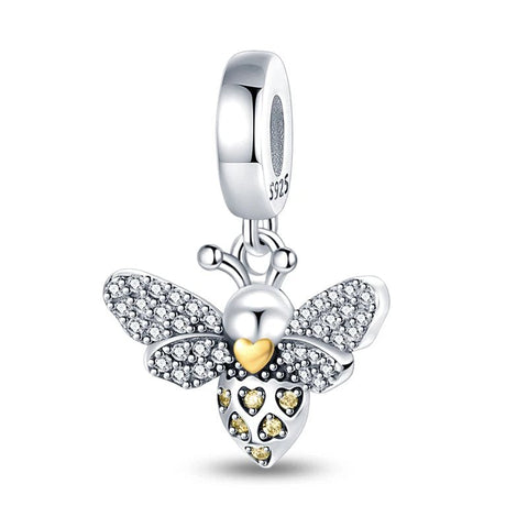Sterling Silver Bee Charm with Crystal and Gold Accents - Sterling Silver Bee Charm with Crystal and Gold Accents