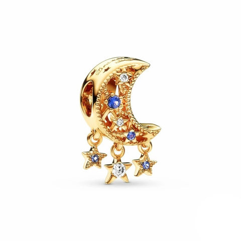 Gold Moon and Star Charm with Enamel Accents - Gold Moon and Star Charm with Enamel Accents