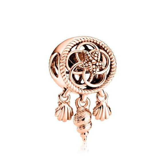 Rose Gold Seashell Charm with Ocean-Inspired Design – Fits Pandora, Perfect for Beach Lovers 🐚✨ - Seashell charm in rose gold with detailed designs, fits Pandora bracelets