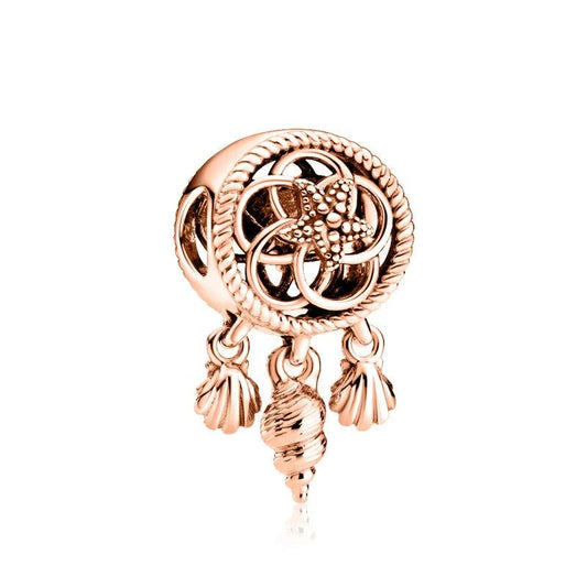 Seashell charm in rose gold with detailed designs, fits Pandora bracelets