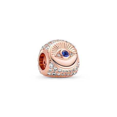 Protective Rose Gold Evil Eye Charm - Rose gold charm with evil eye design and crystals