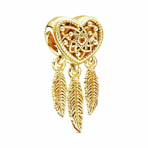 Gold Dreamcatcher Charm with Feather Accents - Gold Dreamcatcher Charm with Feather Accents