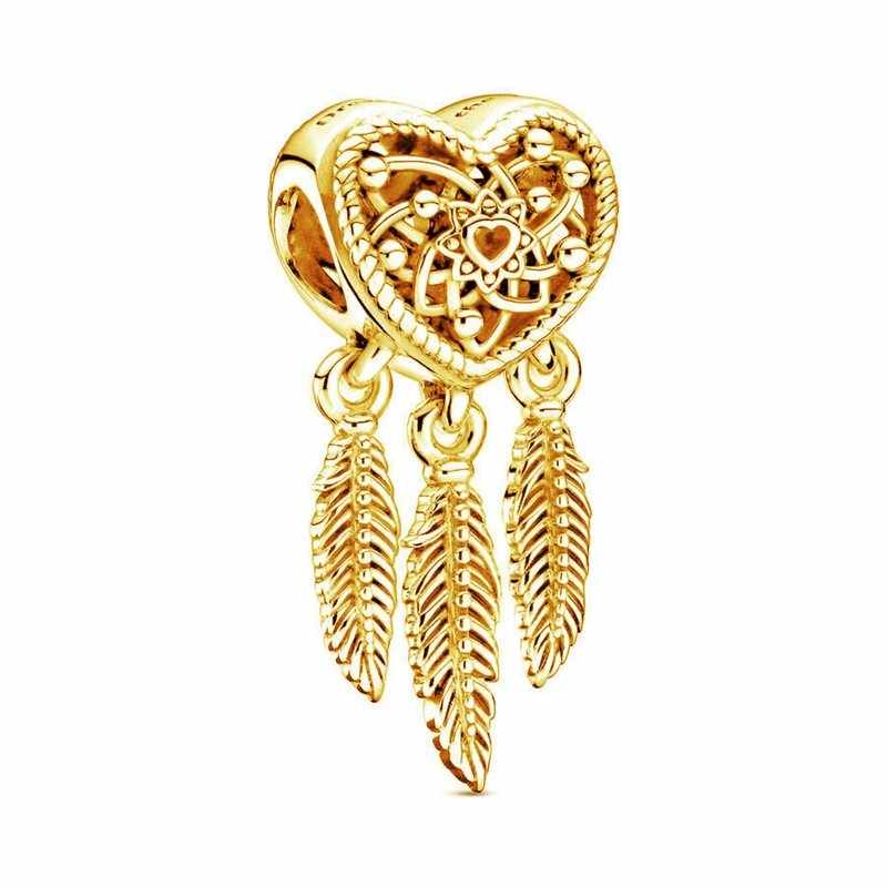 Gold dreamcatcher charm with feather accents