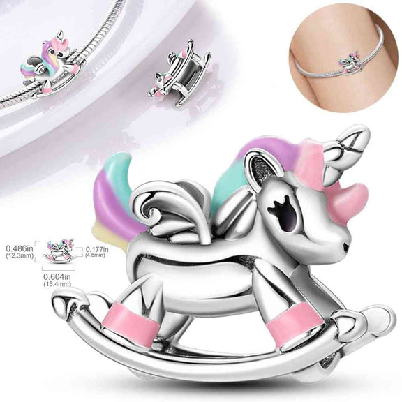 Sterling Silver Unicorn Charm with Pastel Enamel - Sterling silver unicorn charm with pastel enamel, fits Pandora bracelet.