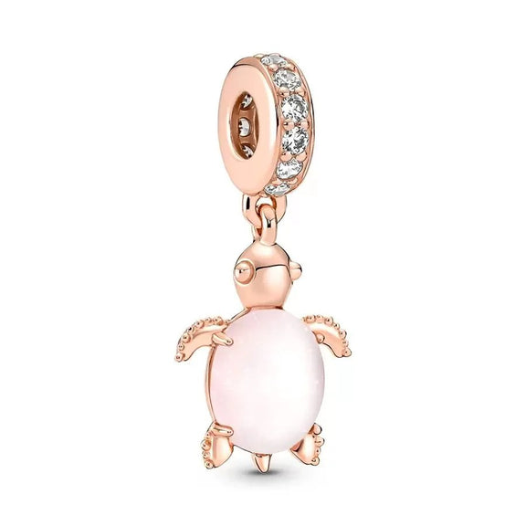 Adorable Rose Gold Turtle Charm with Pink Stone - Rose gold turtle charm with pink stone