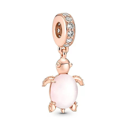 Rose gold turtle charm with pink stone