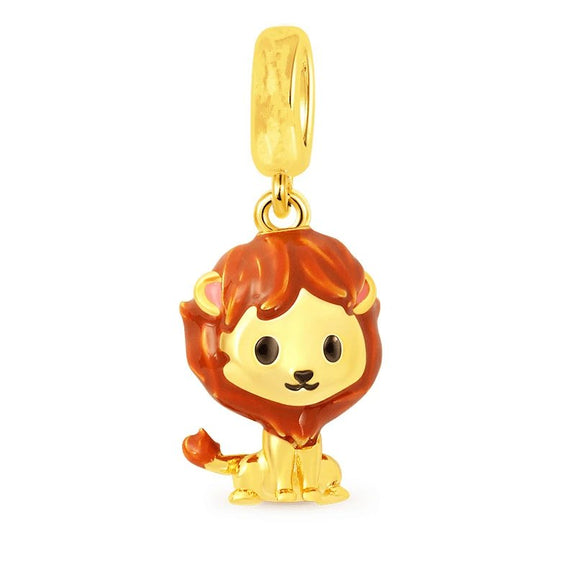 Gold Lion Charm with Enamel Detailing - Gold lion charm with enamel detailing