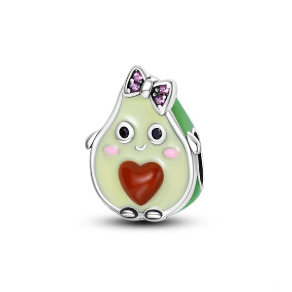 Sterling Silver Avocado Charm - Sterling silver avocado charm with pink bow and heart