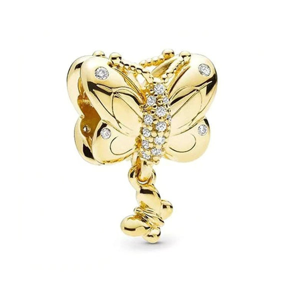 Gold Butterfly Charm with Diamond Accents - Gold butterfly charm with diamond accents